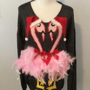 Ugly Christmas Sweater Flamingo Lights! Women XL